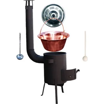 Kempingové nádobí Měděný kotlík 30 L (1,2 mm) + žáruvzdorná kotlina 45 PLUS 600 s roštem na popel 4 mm