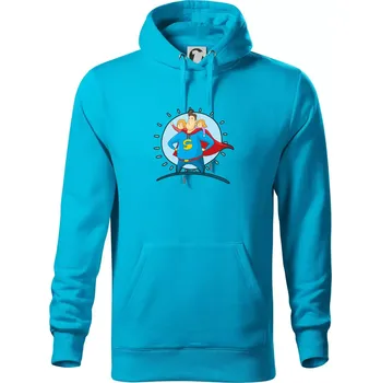 Pánská mikina Táta superman - holka a holka - Mikina pánská Cape s kapucí - 4XL ( Světlý tyrkys )