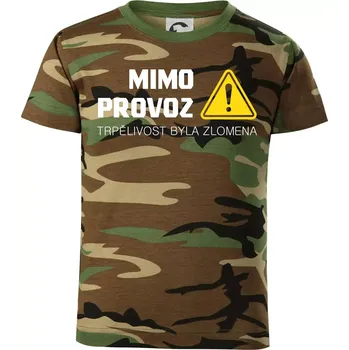 Chlapecké tričko Mimo provoz - trpělivost byla zlomena - Dětské maskáčové triko - 104-110cm / 3-4 roky ( Hnědý maskáč )