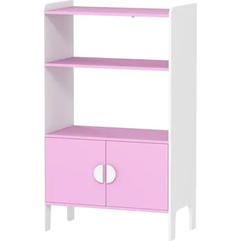 Knihovna AIYAPLAY Regál na knihy pro děti, 2 police, 2 skříňky, volně stojící, protiskluzová konstrukce, protiskluzové nožičky, MDF, růžová+bílá