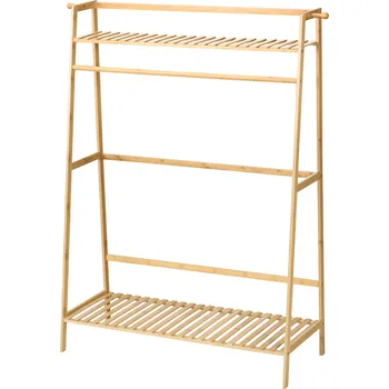 Věšák HOMCOM Věšák na oděvy z bambusu, 2 háčky, tyč na oděvy, 2 police, 114 x 40 x 139 cm