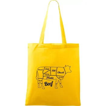 Kráva nákres rozřezání Anglicky - Taška bavlněná - 42 x 38 cm ( Žlutá )
