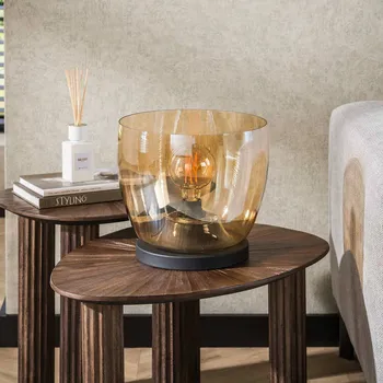Lampička ZIJLSTRA Stolní lampa Kopje, výška 27 cm, jantarová, sklo, E27 jantarová, černá 1 x 60 W - Doprava zdarma