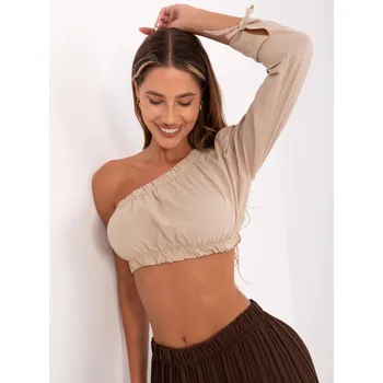 Dámská halenka Krátká béžová halenka přes jedno rameno z bavlny, odstíny béžové S (36) i392_25422-46