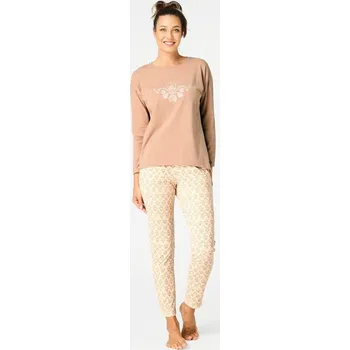Dámské pyžamo Dámské béžové pyžamo Key LNS longr S-XL, Béžová L i384_31709810