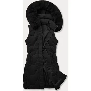 Dámská vesta Černá vesta s kapucí lemovanou kožešinou- zip- patentky, odstíny černé XL (42) i392_24667-53