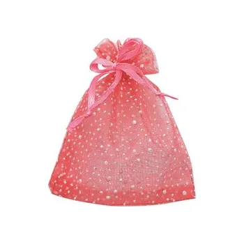 Dárková taška Pytlík organzový červený s glitrovými tečkami