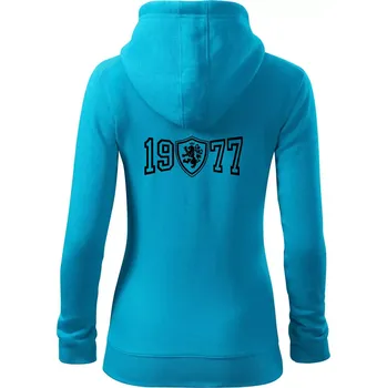 Dámská mikina Narozeninový motiv - znak - 1977 - Dámská mikina trendy zipper s kapucí - S ( Světlý tyrkys )