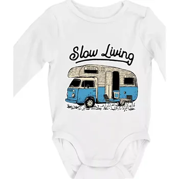 Kojenecký body Slow living obytňák - Body kojenecké s dlouhým rukávem - Dlouhý r. do 3 měs ( Bílá )