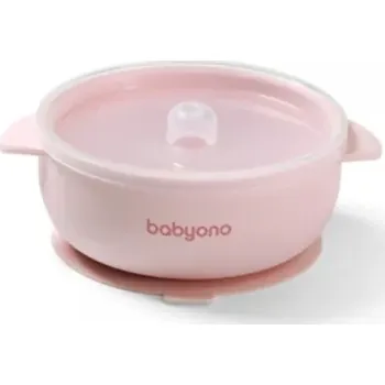 dětská jídelní sada BabyOno Silikonová miska s přísavkou a víčkem - růžová