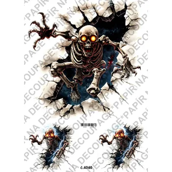 Umělecký papír Rýžový a soft papír na decoupage - Kostlivec - KB04040 Materiál: Soft, Rozměr: A4