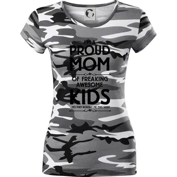 Dámské tričko Proud MOM - KIDS - Dámské maskáčové triko - XL ( Šedý maskáč )