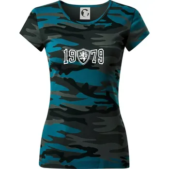 Dámské tričko Narozeninový motiv - znak - 1979 - Dámské maskáčové triko - XS ( Petrolejová maskáč )