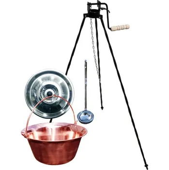 Kempingové nádobí Měděný kotlík 30 L (1,2 mm) + poklice + naběračka + stojan s pojistný kladkou WAR