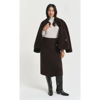 Dámská sukně SUKNĚ GANT MIDI HANDSTITCHED WRAP SKIRT DEEP BROWN