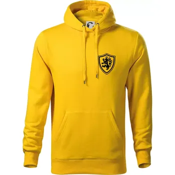Pánská mikina Český lev erb na prsu a na zádech - Mikina pánská Cape s kapucí - 5XL ( Žlutá )
