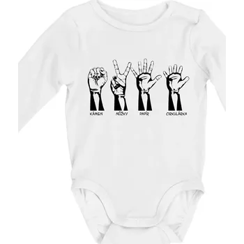 Kojenecké oblečení Kámen nůžky papír cirkulárka - Body kojenecké s dlouhým rukávem - Dlouhý r. do 3 měs ( Bílá )