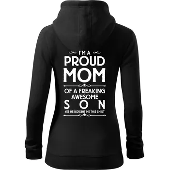 Dámská mikina Proud mom SON - Dámská mikina trendy zipper s kapucí - S ( Černá )