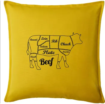 Polštář Kráva nákres rozřezání Anglicky - Polštář 50x50 - 50x50 - Pouze potah ( Žlutá )