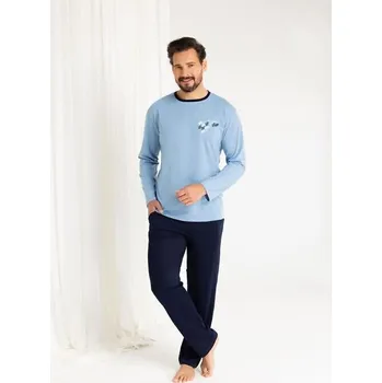 Pánské pyžamo Regina Bavlněné pánské pyžamo s dlouhým rukávem, modrá XXL i384_94455814