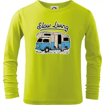Chlapecké tričko Slow living obytňák - Triko dětské Long Sleeve - 122 cm/6 let ( Limetková )