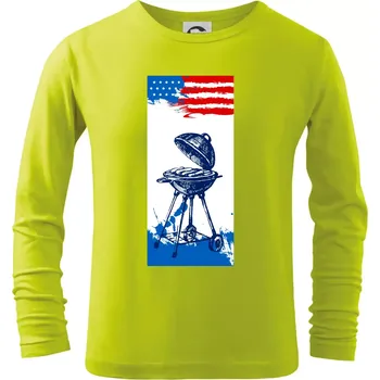 Dětská móda USA BBQ draw grill - Triko dětské Long Sleeve - 146 cm/10 let ( Limetková )