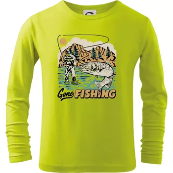 Chlapecké tričko Gone Fishing - Triko dětské Long Sleeve - 122 cm/6 let ( Limetková )