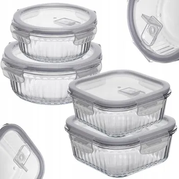 Dóza na potraviny OBĚDOVÝ BOX SADA SKLENĚNÝCH ŽÁRUVZDORNÝCH A VZDUCHOTĚSNÝCH NÁDOB NA POTRAVINY 4 KS