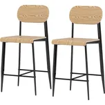 HOMCOM Sada 2 barových židlí, barové židle s opěradlem a kovovým rámem, dřevo, světle hnědá barva