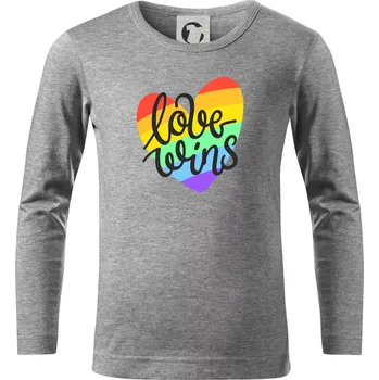 Chlapecké tričko Love wins srdce - Triko dětské Long Sleeve - 122 cm/6 let ( Tmavě šedý melír )