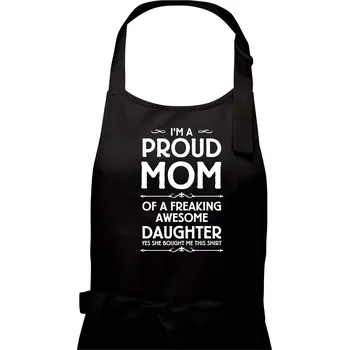 Kuchyňská zástěra Proud Mom Daughter - Dámská zástěra na vaření - Univerzální velikost ( Černá )