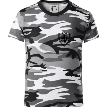 Chlapecké tričko Český lev erb na prsu a na zádech - Dětské maskáčové triko - 146 cm/10 let ( Šedý maskáč )