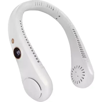 Domácí ventilátor XINGHUA Přenosný dobíjecí ventilátor na krk s 5 rychlostmi a LED displejem - bílý