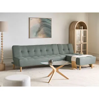 Pohovka Rohová pohovka zelená látkové čalounění nohy ze světlého dřeva levostranná s lenoškou 4místná skandinávský styl obývací pokoj Beliani