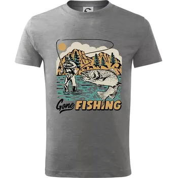 Chlapecké tričko Gone Fishing - Tričko dětské bavlněné - 98 cm / 2 roky ( Tmavě šedý melír )