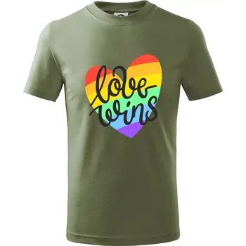Dětská móda Love wins srdce - Tričko dětské bavlněné - 134 cm/8 let ( Khaki )