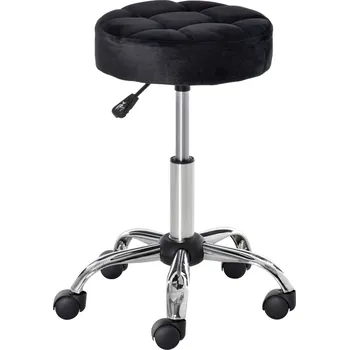 Taburet HOMCOM Salonní stolička, výškově nastavitelná, potah se sametovým vzhledem, Ø35 x 49-61 cm, černá