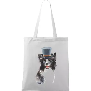 Border kolie v klobouku - Taška bavlněná - 42 x 38 cm ( Bílá )