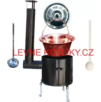 Kempingové nádobí Měděný kotlík 30 L (1,2 mm) + smaltovaná kotlina 45 + vařečka a naběračka EXCLUSIVE