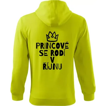 Pánská mikina Princové se rodí v říjnu - Mikina s kapucí na zip trendy zipper - 3XL ( Limetková )