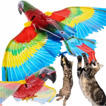 Hračka pro kočku INTERAKTIVNÍ LÉTAJÍCÍ PAPOUŠEK PRO KOČKY HRAJÍCÍ PAPOUŠEK HÝBE KŘÍDLY A PTÁK JE VELKÝ