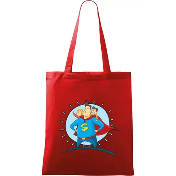 Táta superman - holka a kluk - Taška bavlněná - 42 x 38 cm ( Červená )