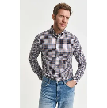 Pánská košile KOŠILE GANT REG TWILL GINGHAM SHIRT MAHOGANY BROWN