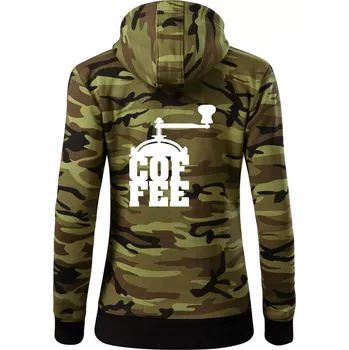 Dámská mikina Coffee mlýnek - Dámská mikina trendy zipper s kapucí - XL ( Zelený maskáč )