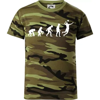 Chlapecké tričko Evoluce volejbal smeč - Dětské maskáčové triko - 146 cm/10 let ( Zelený maskáč )