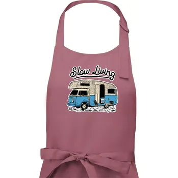 Kuchyňská zástěra Slow living obytňák - Dámská zástěra na vaření - Univerzální velikost ( Starorůžová )