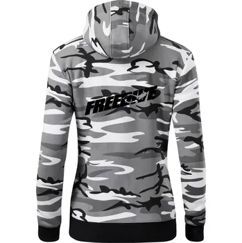 Dámská mikina Freedive - nápis s potápěčem - Dámská mikina trendy zipper s kapucí - XS ( Šedý maskáč )