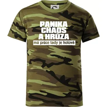 Panika, chaos a hrůza - Dětské maskáčové triko - 146 cm/10 let ( Zelený maskáč )