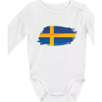 Švédská vlajka kreslená - Body kojenecké s dlouhým rukávem - Dlouhý r. do 3 měs ( Bílá )
