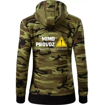 Dámská mikina Mimo provoz - trpělivost byla zlomena - Dámská mikina trendy zipper s kapucí - S ( Zelený maskáč )